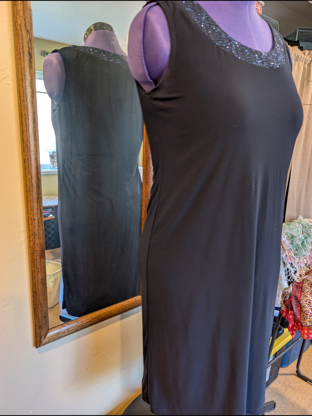 R&M Richards-Black Women's Dress with Blue Sparkle design Neckline With Jacket. - Picture 7 of 15